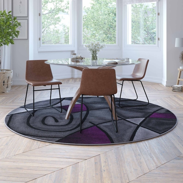 Flash Furniture Purple 7' x 7' Round Abstract Design Area Rug - ACD-TZ-860-7R-PR-GG