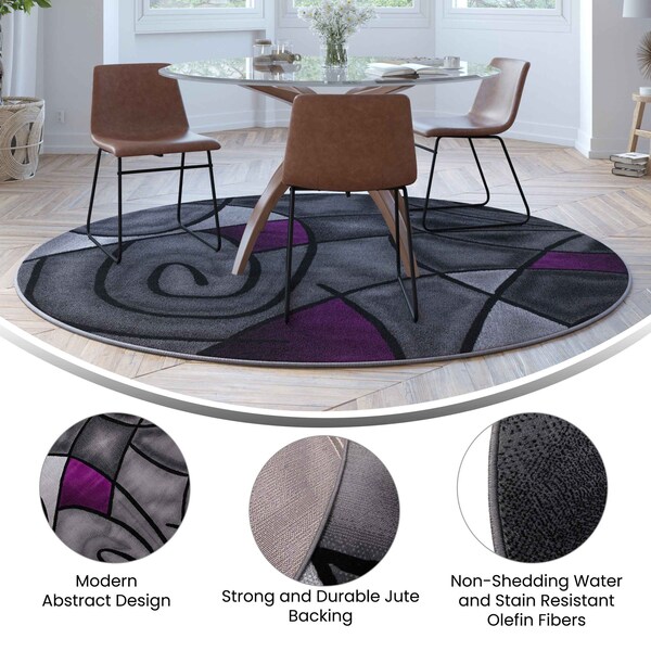 Flash Furniture Purple 7' x 7' Round Abstract Design Area Rug - ACD-TZ-860-7R-PR-GG