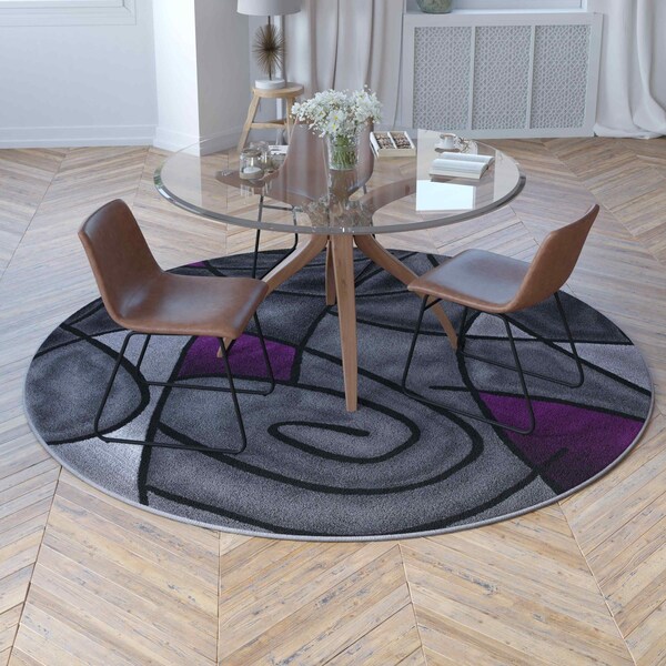 Flash Furniture Purple 7' x 7' Round Abstract Design Area Rug - ACD-TZ-860-7R-PR-GG