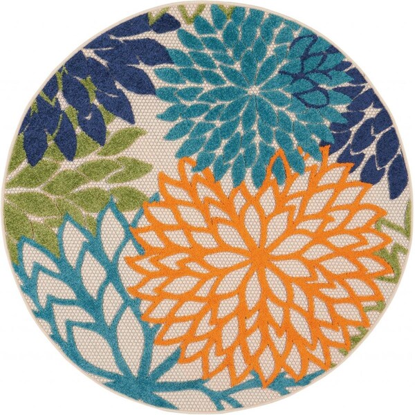 Palacedesigns 4 ft. Round Orange Floral Outdoor Area Rug - PA2627875