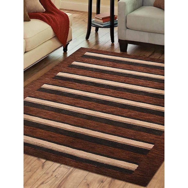 Jensendistributionservices 6 x 9 ft. Hand Knotted Gabbeh Wool Contemporary Rectangle Area Rug, Brown & Beige - MI1554697