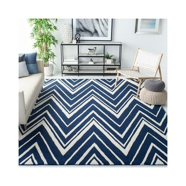 Safavieh Cambridge Hand Tufted Rectangle Rug- Navy - Ivory- 2 ft. 6 in. x 10 ft. - CAM711M-210