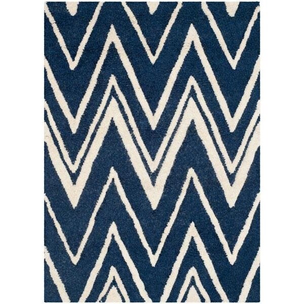 Safavieh Cambridge Hand Tufted Rectangle Rug- Navy - Ivory- 2 ft. 6 in. x 10 ft. - CAM711M-210