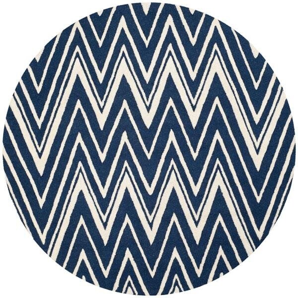 Safavieh Cambridge Hand Tufted Rectangle Rug- Navy - Ivory- 2 ft. 6 in. x 10 ft. - CAM711M-210