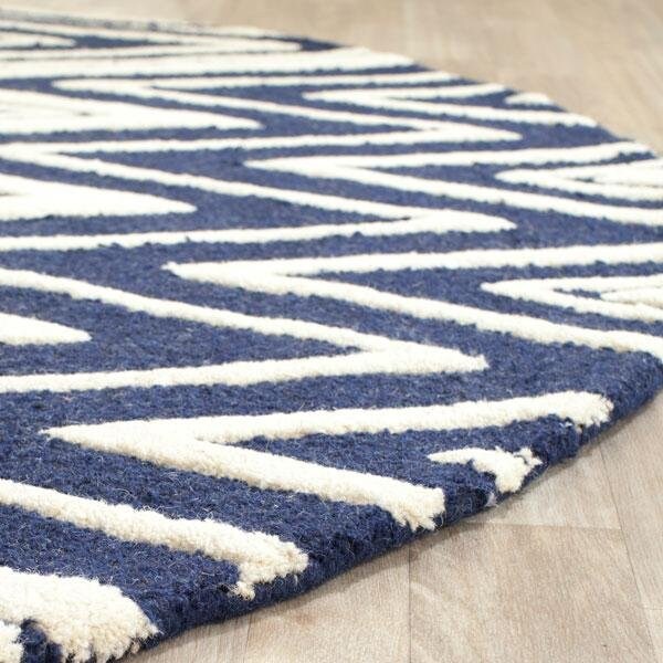 Safavieh Cambridge Hand Tufted Rectangle Rug- Navy - Ivory- 2 ft. 6 in. x 10 ft. - CAM711M-210