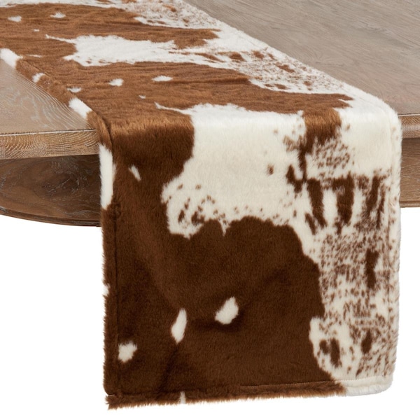 Rlm Distribution SARO 16 x 120 in. Lait Collection Faux Fur Runner Rug with Cow Hide Design Brown - HO2658446