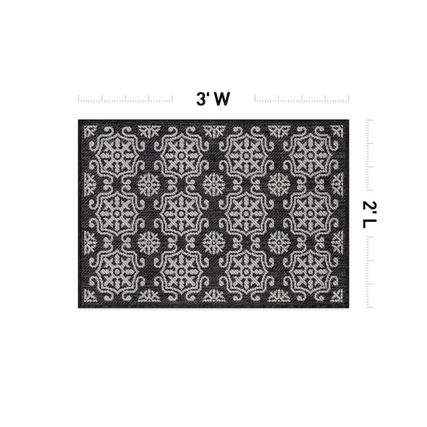 World Rug Gallery Transitional Geometric Textured Flat Weave Indoor/Outdoor Area Rug 2' x 3' Black - 119BLACK2X3