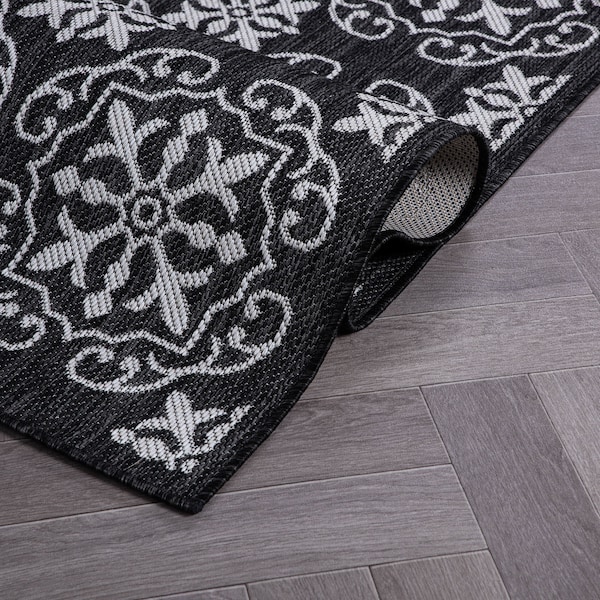 World Rug Gallery Transitional Geometric Textured Flat Weave Indoor/Outdoor Area Rug 2' x 3' Black - 119BLACK2X3