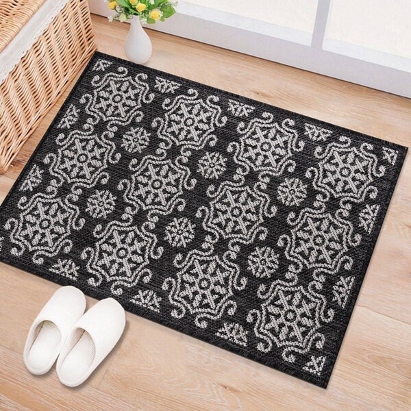 World Rug Gallery Transitional Geometric Textured Flat Weave Indoor/Outdoor Area Rug 2' x 3' Black - 119BLACK2X3