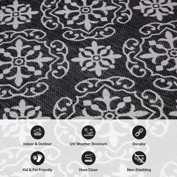 World Rug Gallery Transitional Geometric Textured Flat Weave Indoor/Outdoor Area Rug 2' x 3' Black - 119BLACK2X3