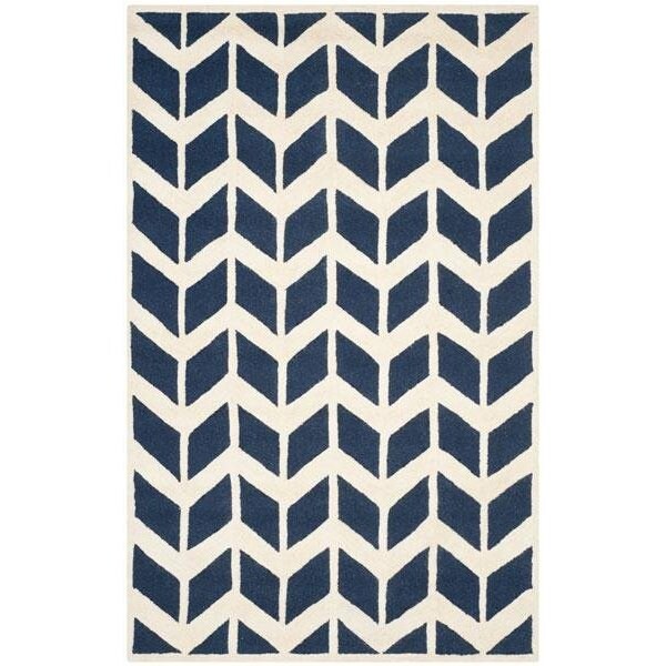 Safavieh Cambridge Hand Tufted Rectangle Rug- Navy - Ivory- 4 x 6 ft. - CAM718M-4