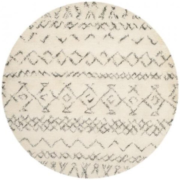 Flowers First 6 x 6 ft. Round Casablanca Hand Tufted Rug, Ivory & Grey - FL1909642