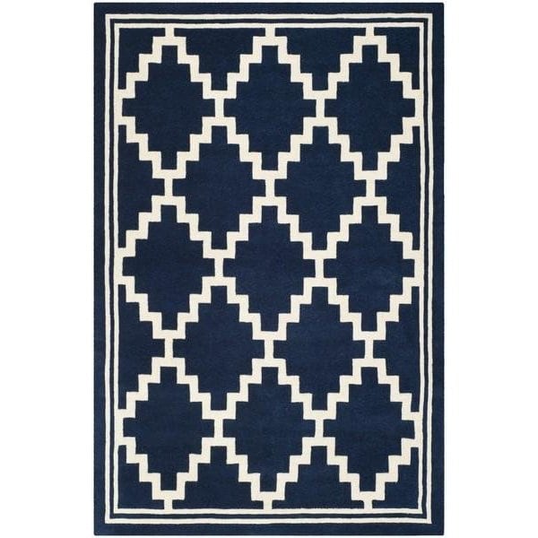 Safavieh Chatham Hand Tufted Rectangle Rug- Navy - Ivory- 2 ft. 3 in. x 7 ft. - CHT743C-27
