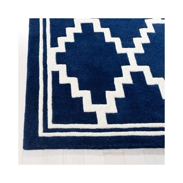 Safavieh Chatham Hand Tufted Rectangle Rug- Navy - Ivory- 2 ft. 3 in. x 7 ft. - CHT743C-27