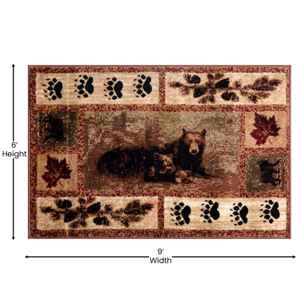 Flash Furniture 6' x 9' Brown Mother Bear & Cubs Olefin Area Rug - OKR-RG1114-69-BN-GG