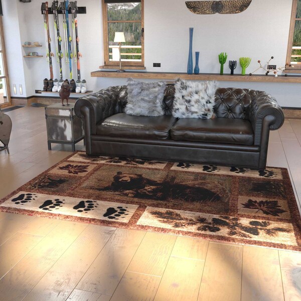 Flash Furniture 6' x 9' Brown Mother Bear & Cubs Olefin Area Rug - OKR-RG1114-69-BN-GG