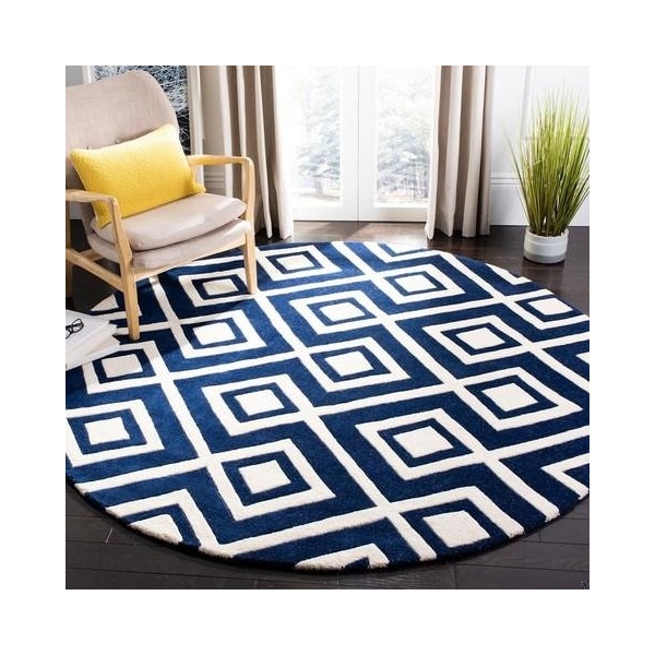 Safavieh 7 x 7 ft. Chatham Hand Tufted Square Area RugDark Blue & Ivory - CHT742C-7SQ