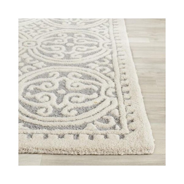 Safavieh 2 ft.-6 in. x 8 ft. Runner Transitional Cambridge- Silver and Ivory Hand Tufted Rug - CAM123D-28