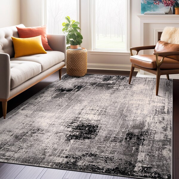 World Rug Gallery Dublin Contemporary Abstract Area Rug 5' X 7' Black - 4053BLACK5X7