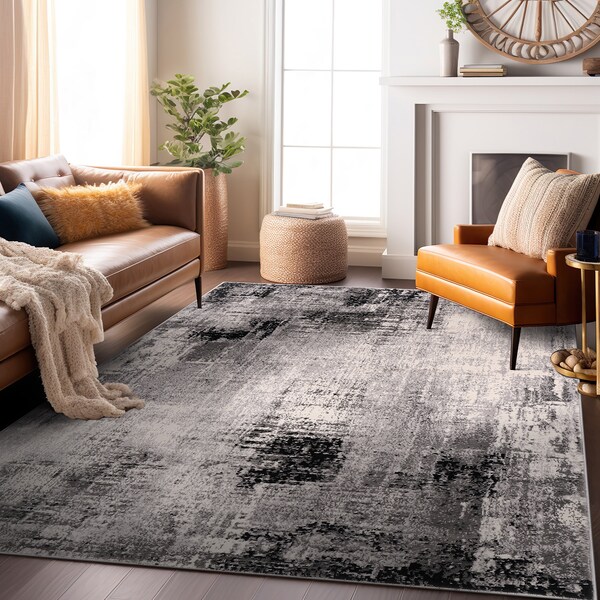 World Rug Gallery Dublin Contemporary Abstract Area Rug 5' X 7' Black - 4053BLACK5X7
