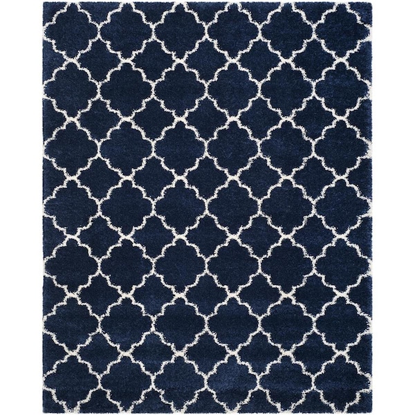 Flowers First 8 x 10 ft. Hudson Shag Power Loomed Rug, Navy & Ivory - Large Rectangle - FL1881779