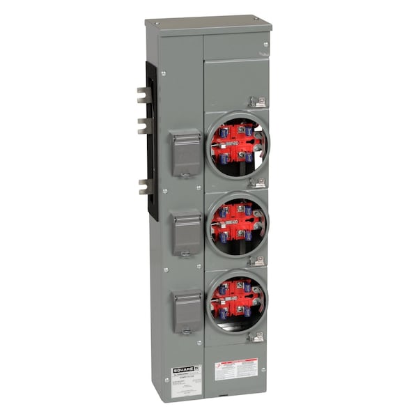 Square D Branch unit, EZ Meter-Pak, 125A, 3 x 5 jaw sockets, 120/240VAC, no bypass, ringless, 800A Al busbar - EZMR113125