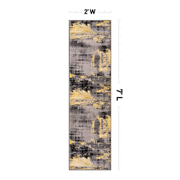 World Rug Gallery Modern Abstract Design Non Shedding Soft Area Rug 2' x 7' Yellow - 402YELLOW2X7
