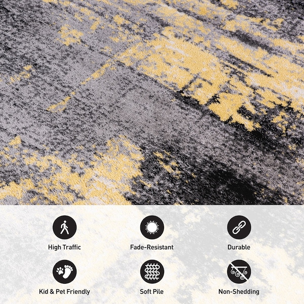 World Rug Gallery Modern Abstract Design Non Shedding Soft Area Rug 2' x 7' Yellow - 402YELLOW2X7