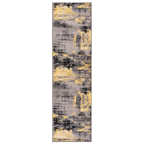World Rug Gallery Modern Abstract Design Non Shedding Soft Area Rug 2' x 7' Yellow - 402YELLOW2X7