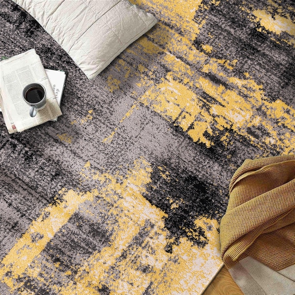 World Rug Gallery Modern Abstract Design Non Shedding Soft Area Rug 2' x 7' Yellow - 402YELLOW2X7