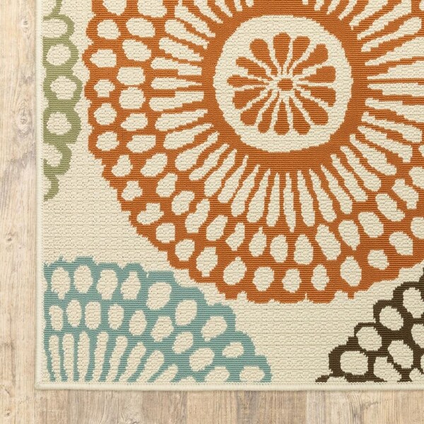 Homeroots 3 x 5 ft. Beige & Blue Medallion Indoor & Outdoor Area Rug - 388689