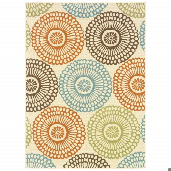 Homeroots 3 x 5 ft. Beige & Blue Medallion Indoor & Outdoor Area Rug - 388689