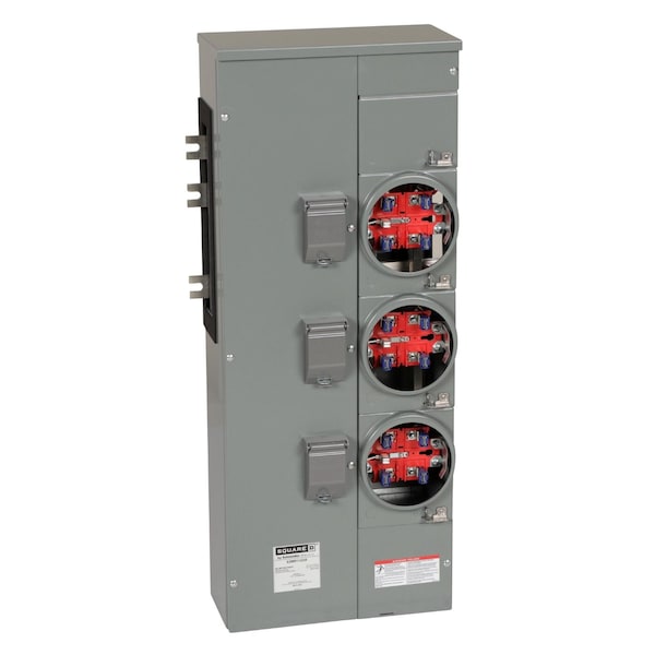 Square D Branch unit, EZ Meter-Pak, 225A, 3 x 5 jaw sockets, 120/240VAC, no bypass, ringless, 800A Al busbar - EZMR113225