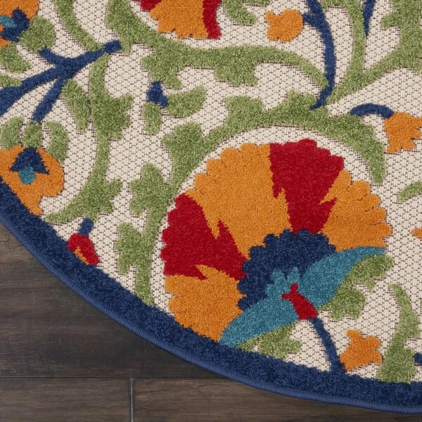 Homeroots 4 ft. Round Red & Multi Color Indoor & Outdoor Area Rug - 384998