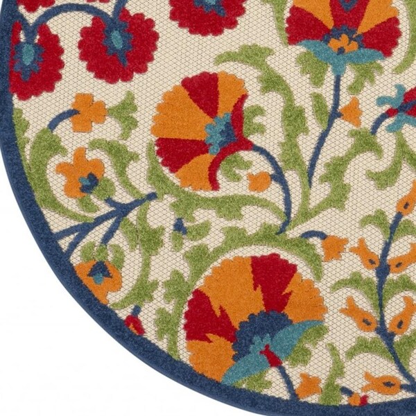 Homeroots 4 ft. Round Red & Multi Color Indoor & Outdoor Area Rug - 384998