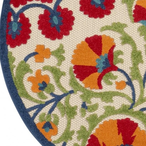 Homeroots 4 ft. Round Red & Multi Color Indoor & Outdoor Area Rug - 384998