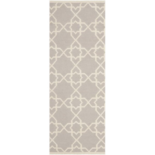 Safavieh 2 ft. -6 in. x 8 ft. Runner Contemporary Dhurries- Grey and Ivory- Hand Woven Rug - DHU548G-28