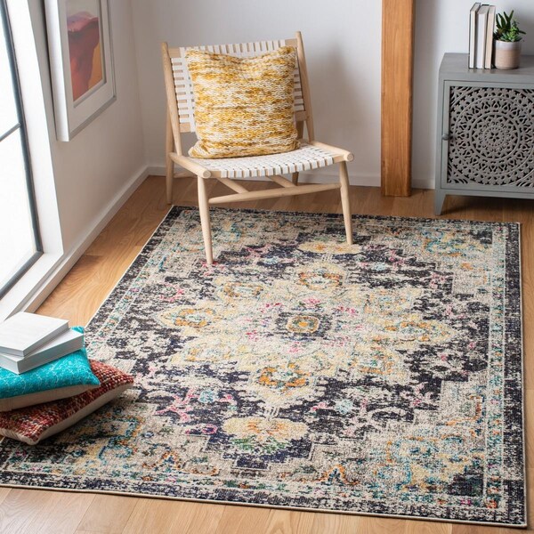 Safavieh Madison Power Loomed Square Area RugBlack & Gold 3 x 3 ft. - MAD473Z-3SQ