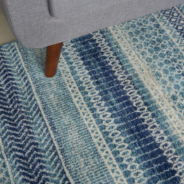Homeroots 4 x 6 ft. Navy Blue Ornate Stripes Area Rug - 385597