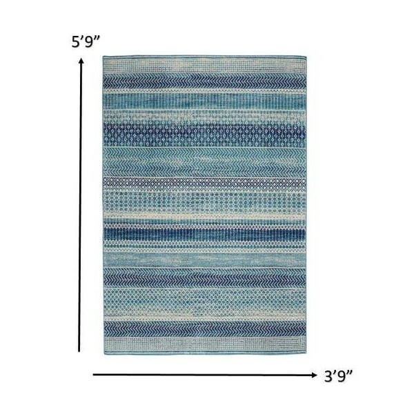 Homeroots 4 x 6 ft. Navy Blue Ornate Stripes Area Rug - 385597