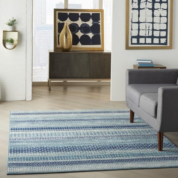 Homeroots 4 x 6 ft. Navy Blue Ornate Stripes Area Rug - 385597