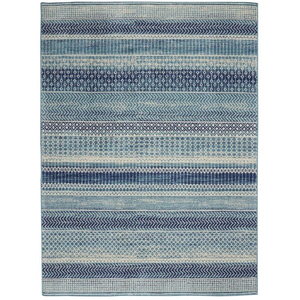 Homeroots 4 x 6 ft. Navy Blue Ornate Stripes Area Rug - 385597