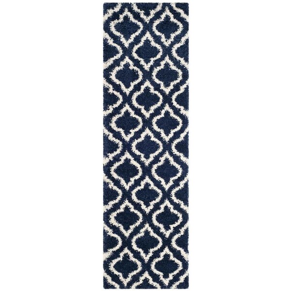 Flowers First 2 ft. 3 in. x 8 ft. Hudson Shag Power Loomed Runner Rug, Navy & Ivory - FL1909630