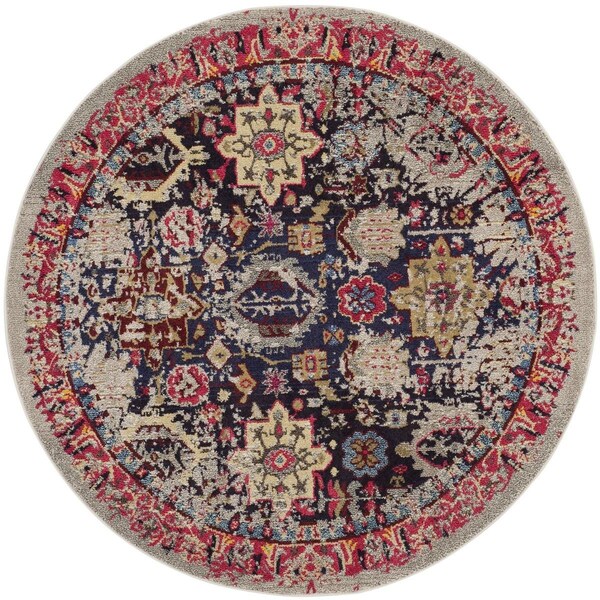 Flowers First 5 x 5 ft. Round Monaco Power Loomed Round Rug, Grey & Multi Color - FL2115299