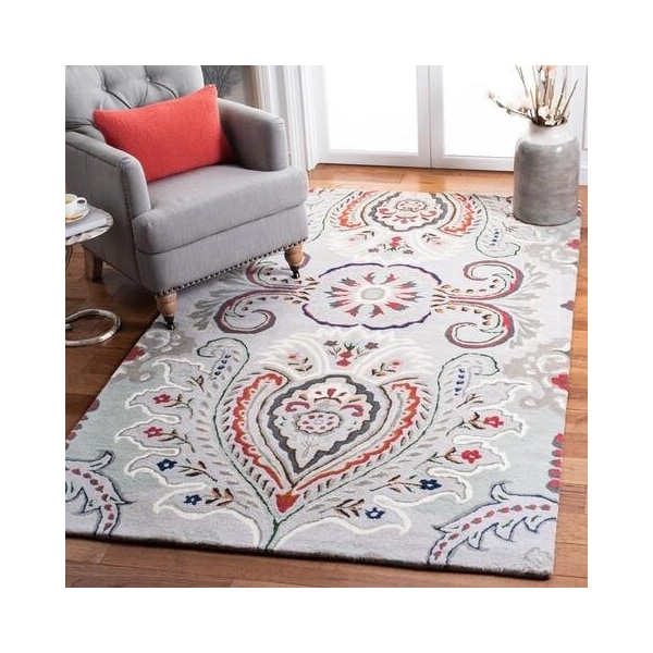 Safavieh 5 x 5 ft. Bella Square Wool Hand Tufted Rug Grey & Red - BEL118F-5SQ