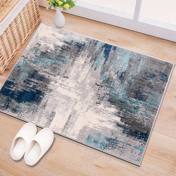 World Rug Gallery Bari Contemporary Abstract Art Area Rug 2'x3' Blue - 4055BLUE2X3