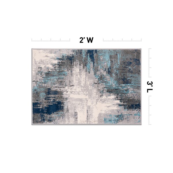 World Rug Gallery Bari Contemporary Abstract Art Area Rug 2'x3' Blue - 4055BLUE2X3
