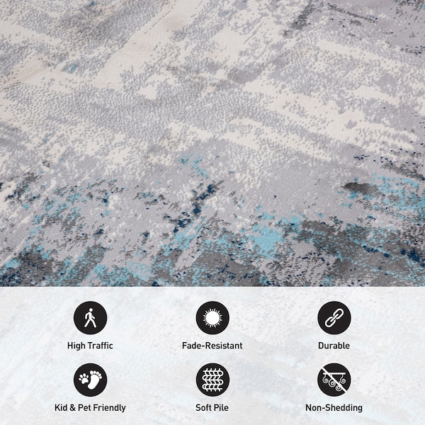 World Rug Gallery Bari Contemporary Abstract Art Area Rug 2'x3' Blue - 4055BLUE2X3