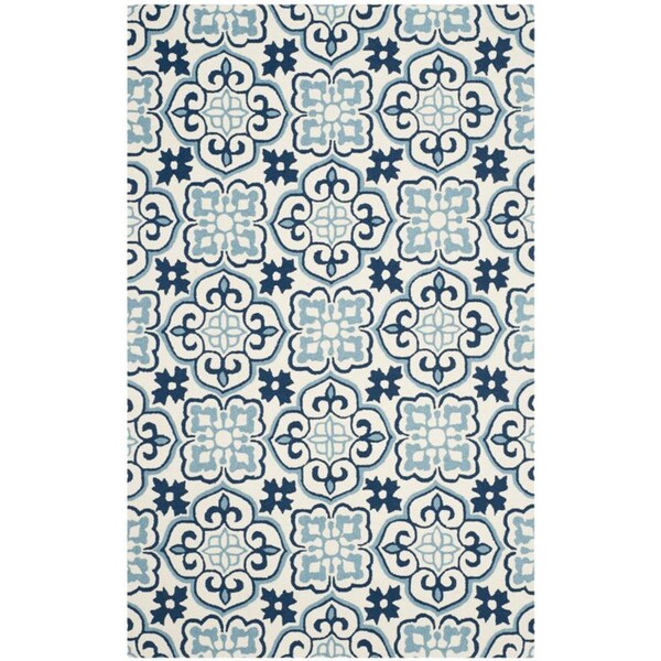 Safavieh Four Seasons Hand Hooked Rectangle Rug- Blue - Ivory- 3 ft. 6 in. x 5 ft. 6 in. - FRS230B-4