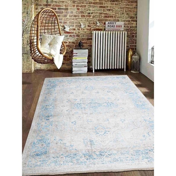 Jensendistributionservices 2 ft. x 3 ft. 10 in. Machine Woven Crossweave Polyester Oriental Rectangle Area Rug, Grey & Blue - MI1556114